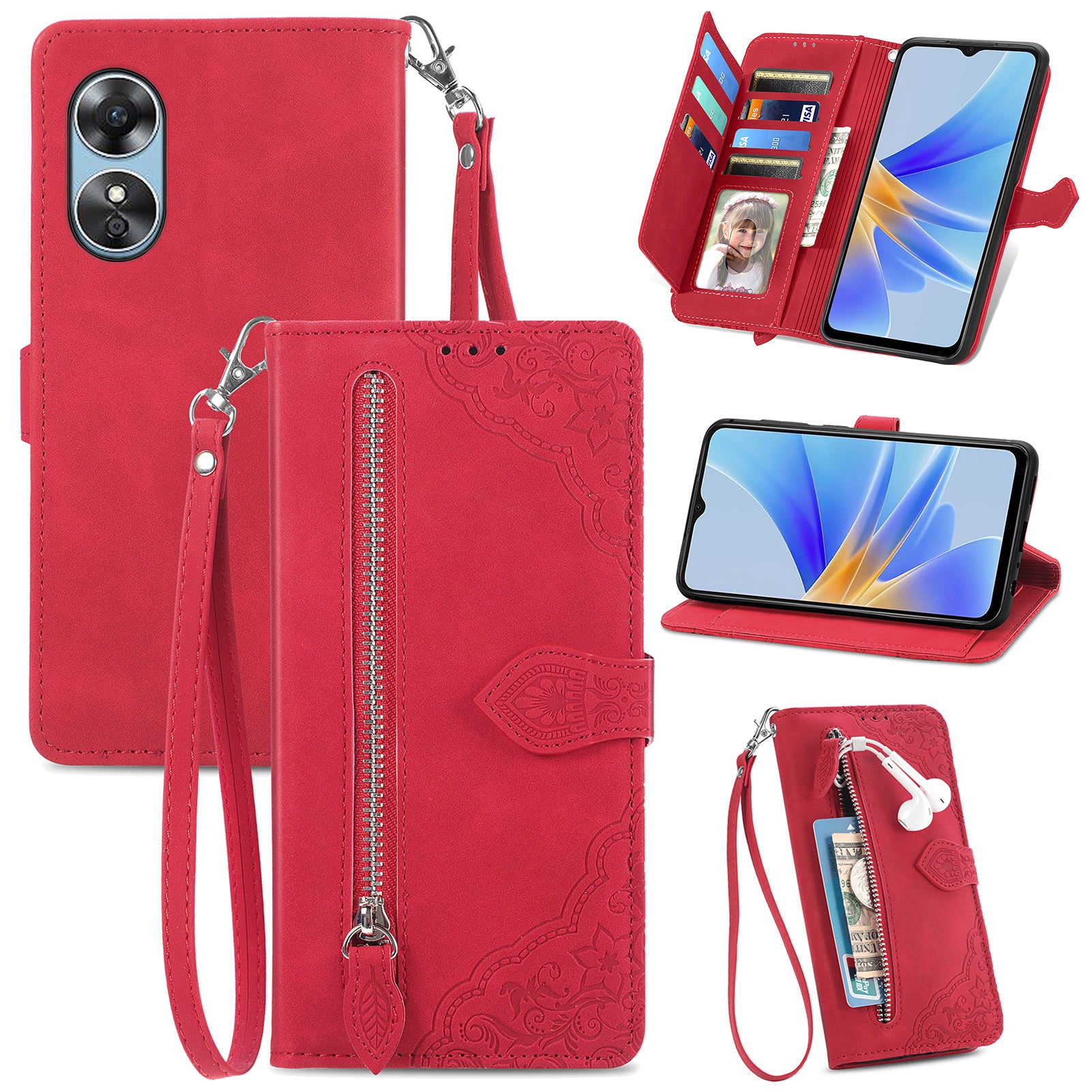 For Oppo A17 4G A17k 4G Shockproof Phone Cover Flower Imprinted PU Leather Protective Mobile Phone Case with Wallet Stand For Oppo A17 4G A17k 4G Shockproof Phone Cover Flower Imprinted PU Leather Protective Mobile Phone Case with Wallet Stand